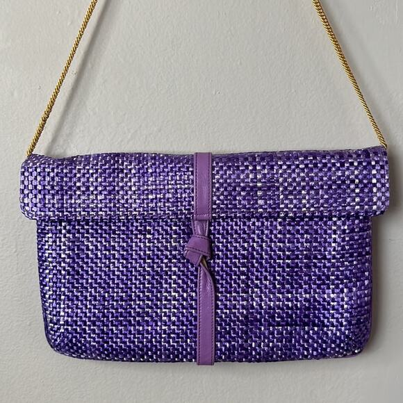 HILF Originals Vintage Retro Purple Weave Shoulder Bag Gold Chain Strap - Picture 2 of 11